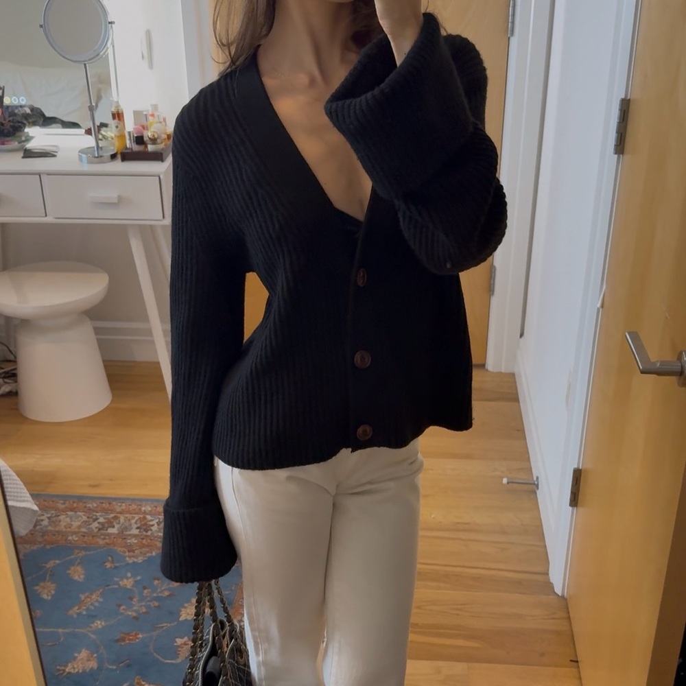 Banana Republic wool/cashmere Black Ribbed Cardigan